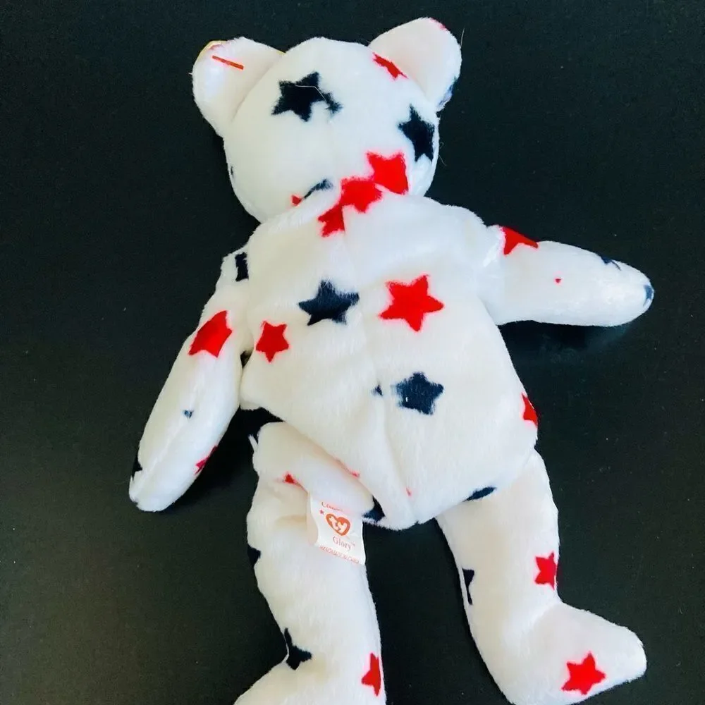 TY Beanie Baby “Glory” American Patriotic Stars Plush Bear Toy